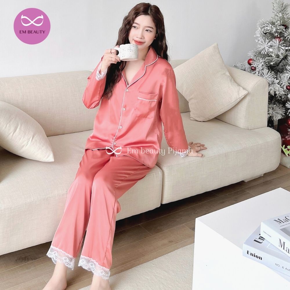 Pijama lụa EMBEAUTY đồ ngủ nữ, bộ mặc nhà dài tay, tiểu thư, sau sinh FREESHIP TẶNG QUÀ_EM14 | BigBuy360 - bigbuy360.vn