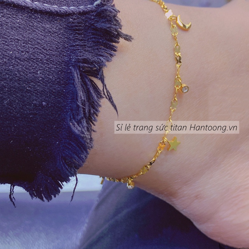 Lắc chân titan nữ không gỉ hình trăng sao dễ thương mạ vàng 18k phong cách hàn quốc