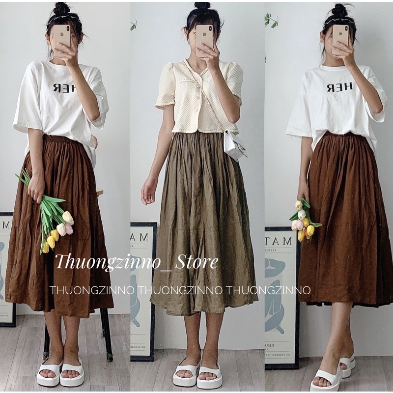 [Chân váy dài hot]Chân váy nhăn Ruby dáng dài hàn quốc  Chân váy dáng dài quảng châu