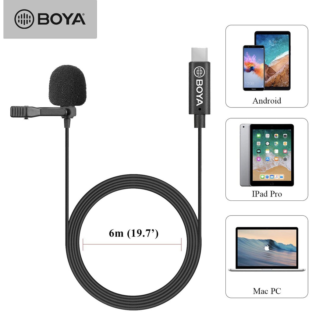 BOYA BY-M3 - Hàng Chính Hãng -Mic thu âm cài áo cổng Type-C dành cho Điện thoại Android