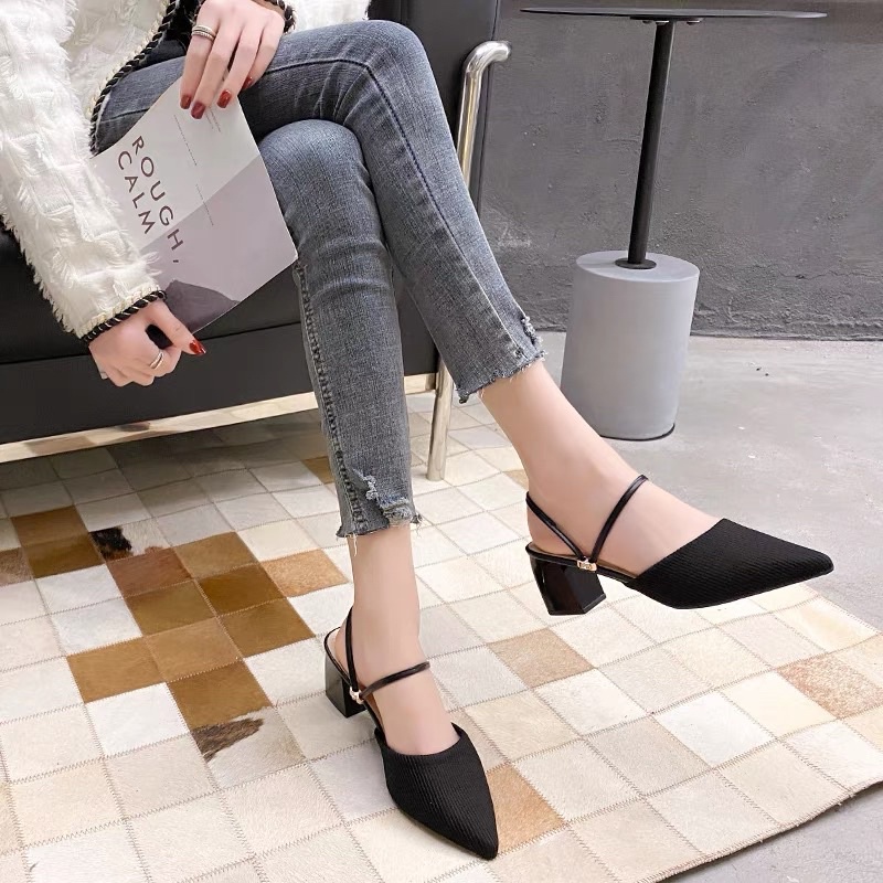 (HÀNG CÓ SẴN) 1800-1 Sandal gót vuông đi 2 kiểu mũi nhọn BIG SIZE 35-42