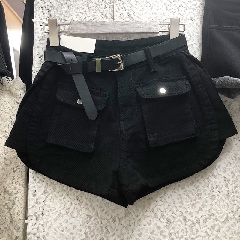 JSC Jiashucheng Quần Yếm Denim Ngắn Dáng Chữ a Lưng Cao Ống Rộng Phong Cách Mới Mùa Hè Bán Chạy jiashucheng Cho Nữ