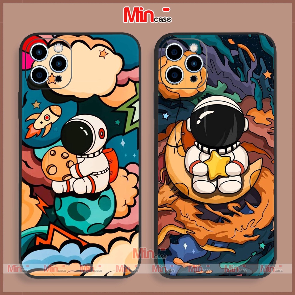 Ốp lưng iPhone Phi hành gia cạnh viền vuông silicon mềm dẻo bảo vệ camera iphone 6/6s/7/8/X/XS/11/12/13/14 Pro Plus Max