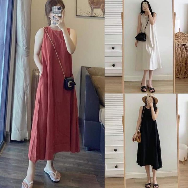 VÁY MIDI , MAXI ĐŨI 3 MÀU ĐỎ ĐẤT , KEM , ĐEN | FORM SUÔN DỄ MẶC | ĐI CHƠI / BẦU BÍ THOẢI MÁI
