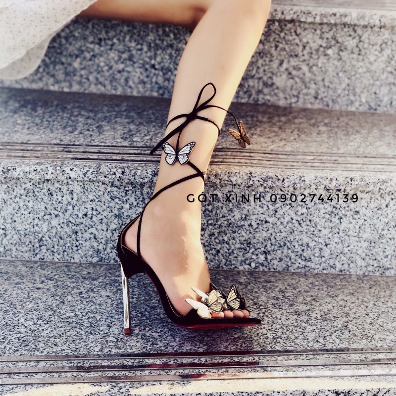 Sandal cao gót đính bướm cột dây
