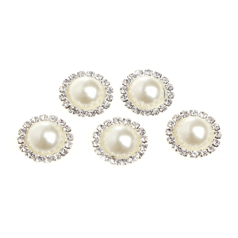 Set 5 Nút Tròn 21mm Đính Đá / Ngọc Trai Dùng Để May Vá Thủ Công