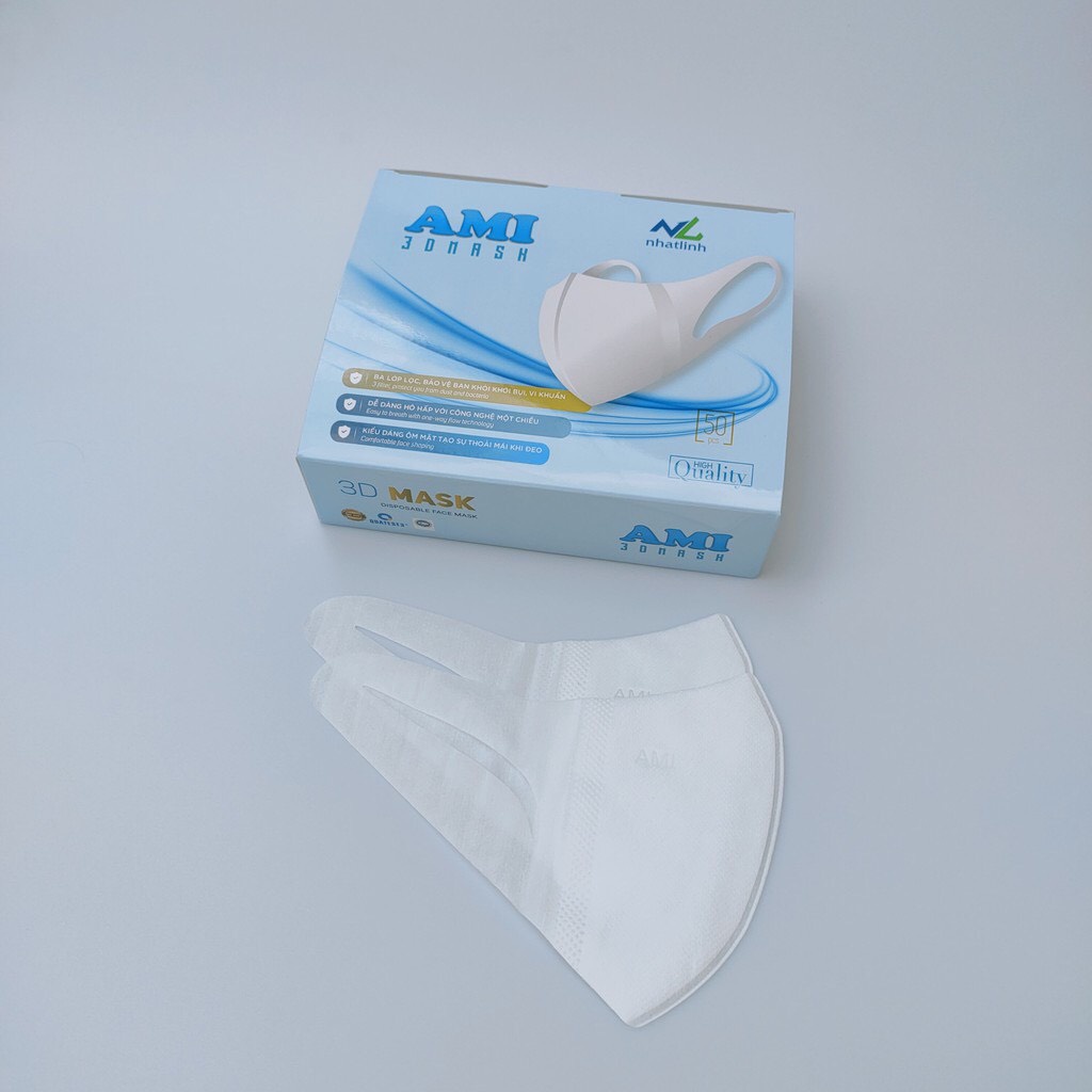 Khẩu trang kháng khuẩn Ami 3D Mask công nghệ Nhật ( Hộp 50 chiếc)