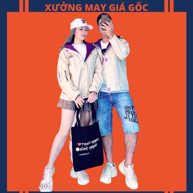 🎇𝐆𝐢𝐚́ 𝐒𝐢̉🎇 ABC Áo Khoác Kaki Kem-Tím 2 Lớp Hàng Xuất. Bomber Jacket Unisex Bán Sỉ