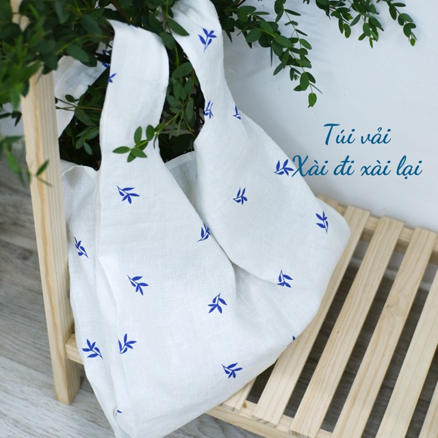 Túi vải quai xách lá xanh