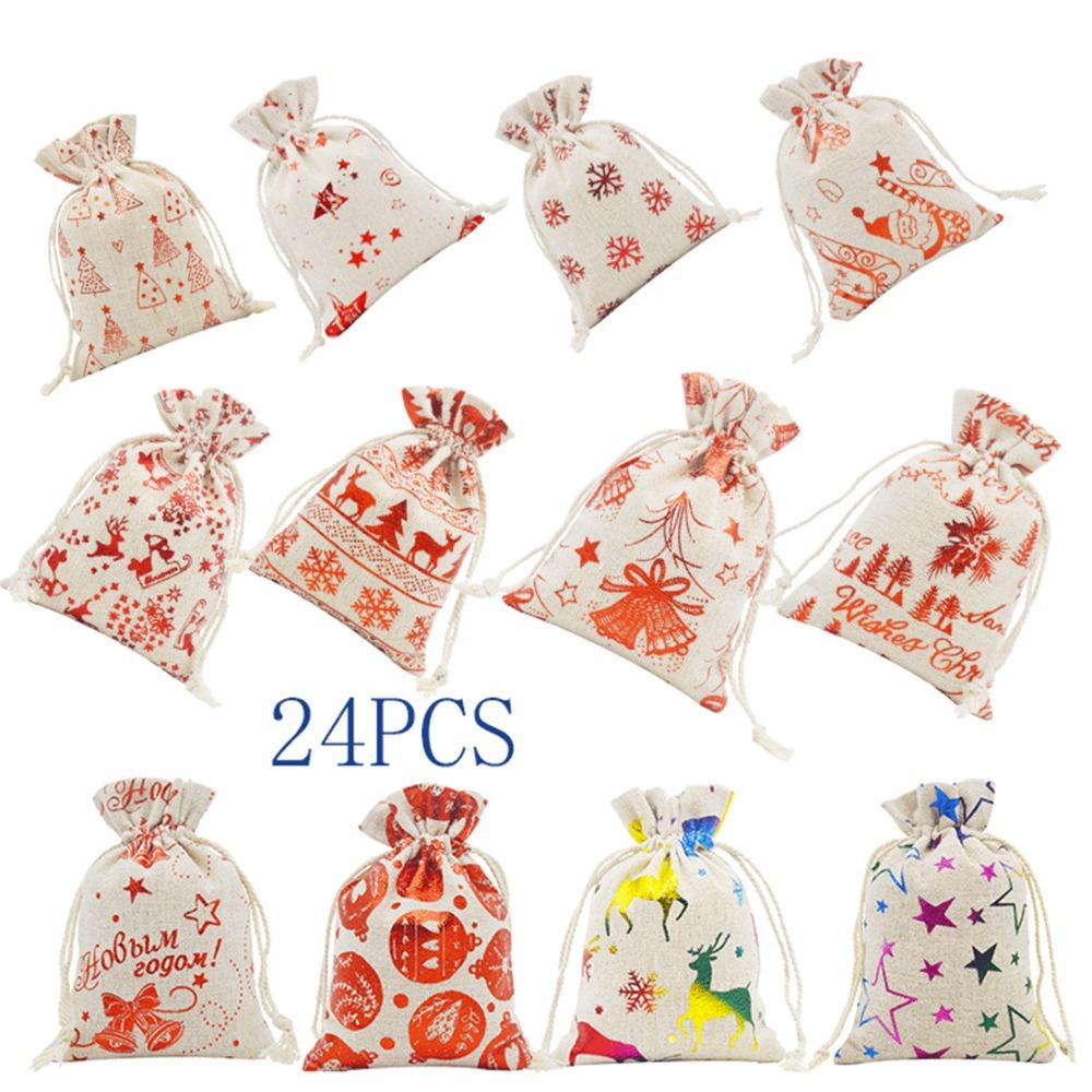 Túi Đựng Kẹo 24 Ngăn Bằng Vải Cotton Lanh Trang Trí Giáng Sinh