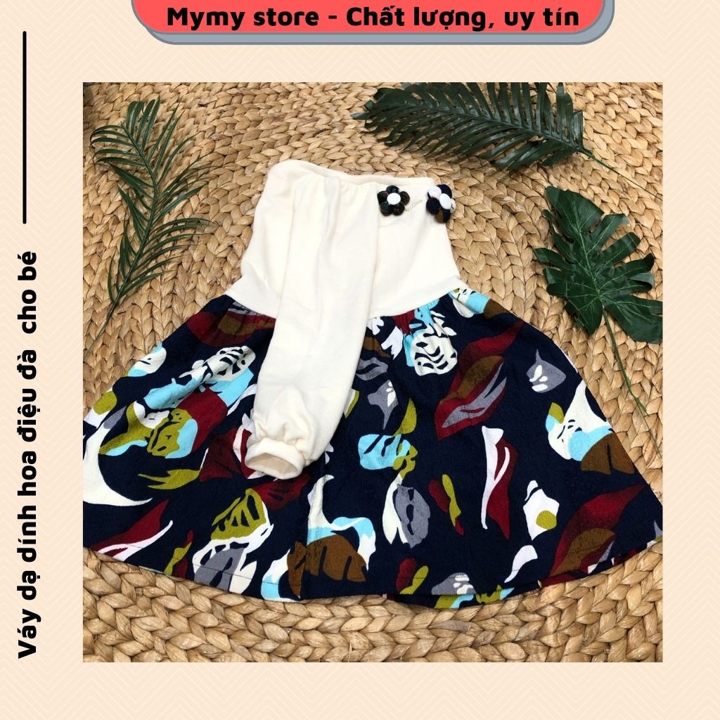 Váy thu đông bé gái, váy đầm dạ xòe cổ đính hoa tay bồng điệu đà cho bé