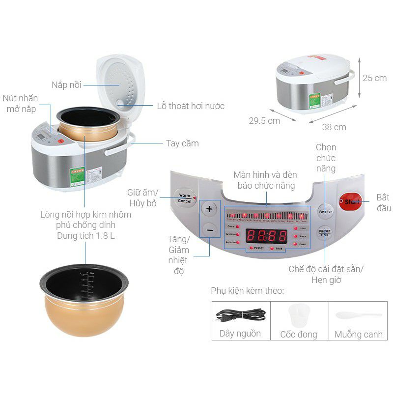 Nồi Cơm Điện Tử Đa Năng Mishio MK222