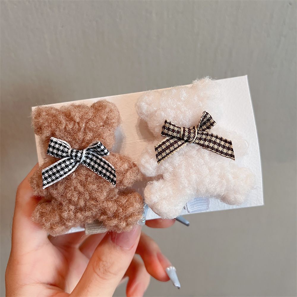 NEEDWAY Kẹp tóc hình gấu hoạt hình bằng vải bông đơn giản đáng yêu phong cách Hàn Quốc cổ điển ngọt ngào cho nữ