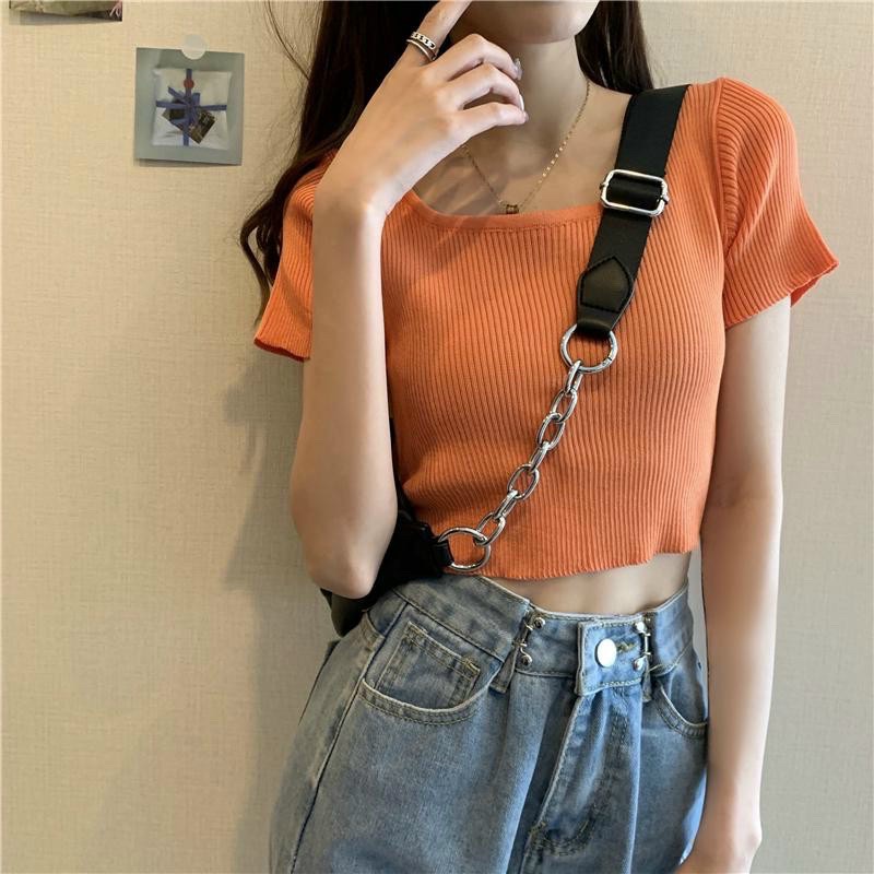 ÁO CROPTOP THUN GÂN CỔ TRÒN TAY NGẮN