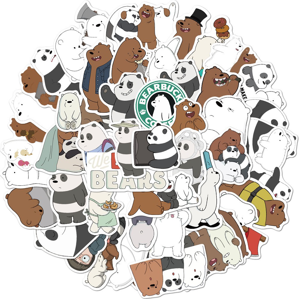 Set 50 miếng sticker hoạt hình We Bare Bears dán trang trí dễ thương