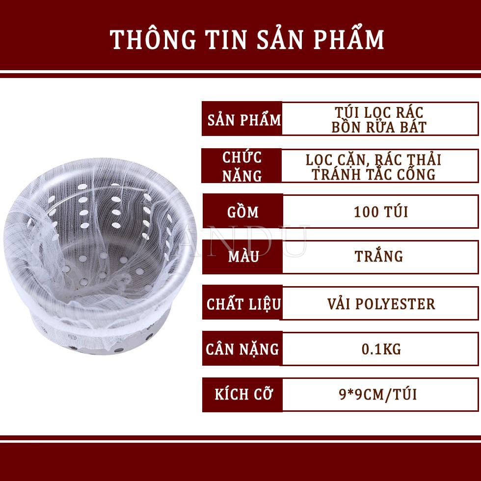 Bịch 100 Túi Lọc Rác Bồn Rửa Chén Co Giãn Tốt Vải Lưới Có Thun Ở Đầu Dễ Sử Dụng Phù Hợp Với Nhiều Loại Bồn