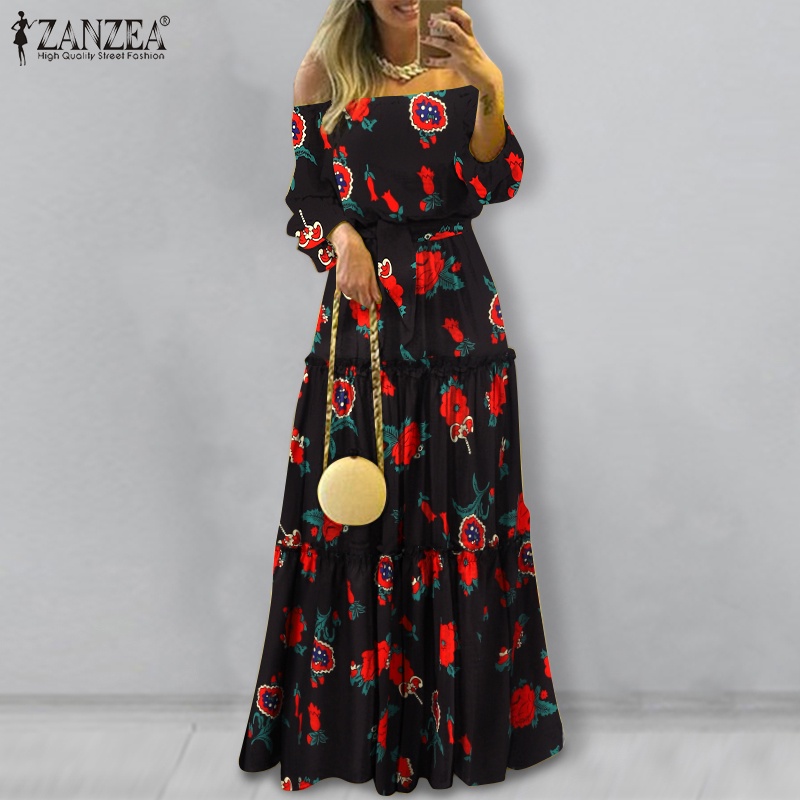 Zanzea Đầm Nữ Trễ Vai Tay Dài Thời Trang Quyến Rũ