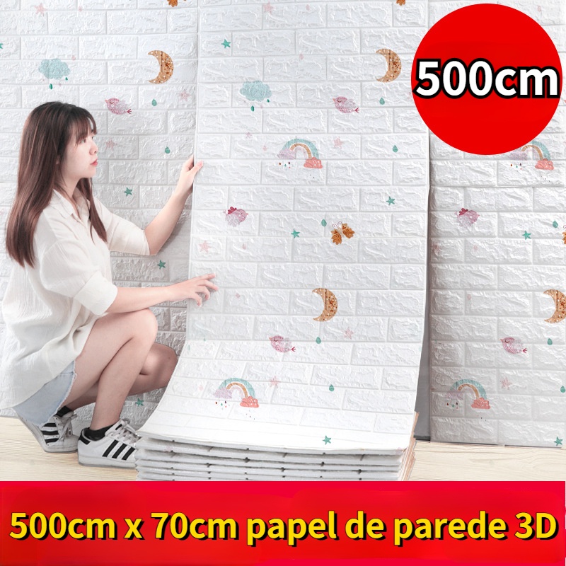 Cuộn Giấy Dán Tường Tự Dính Bằng Xốp 3D Dài 5M Trang Trí Nhà Cửa