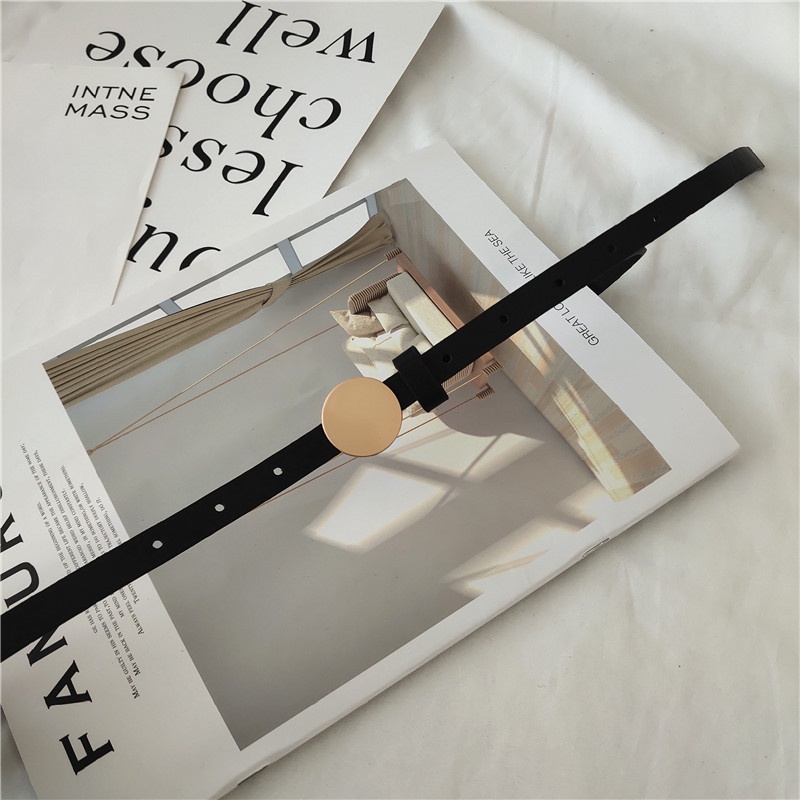 Thắt Lưng Màu Đen Khóa Kim Loại Mạ Vàng Đơn Giản Phong Cách Hàn Quốc