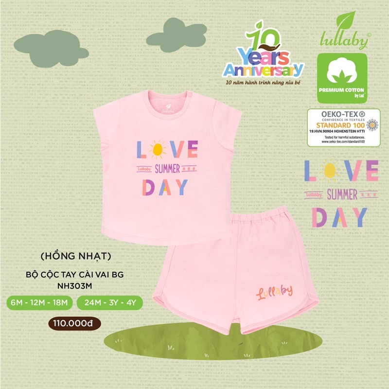 LULLABY Set Cộc Tay Cotton Cho Bé Gái Quần Lẻ Áo Lẻ