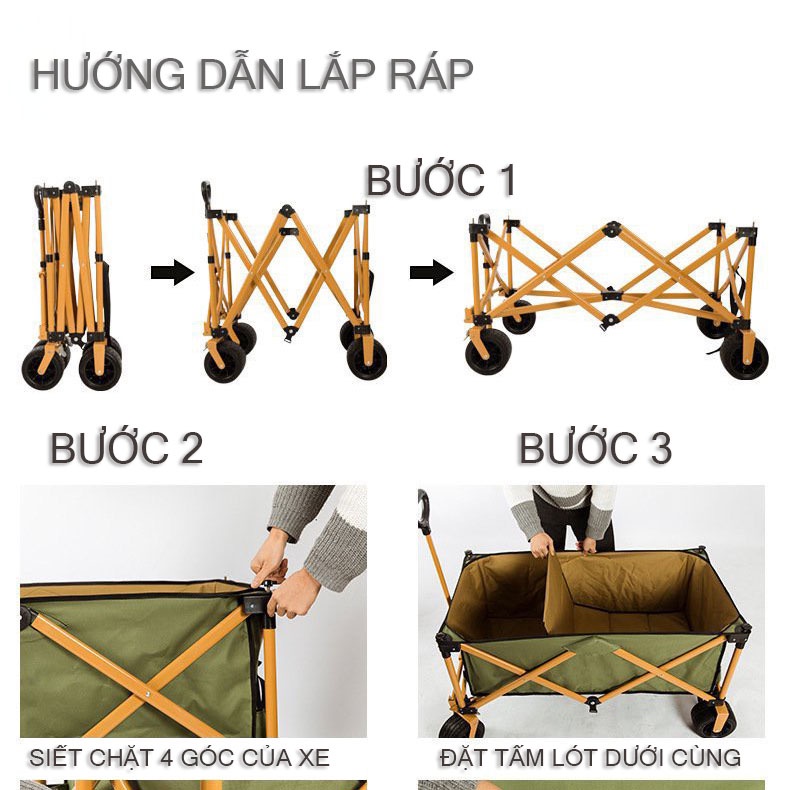 Xe kéo, đẩy du lịch, cắm trại, dã ngoại mini gấp gon thương hiệu MountainHiker nội địa Trung- Tải trọng 200kg