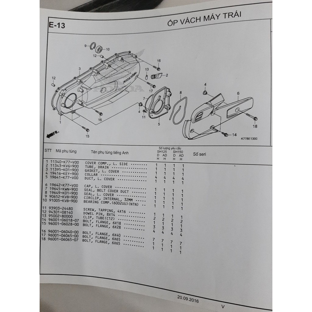 Nắp ống dẫn khí bên trái nắp bưởng côn nắp nồi sh 2017-2018-2019 honda