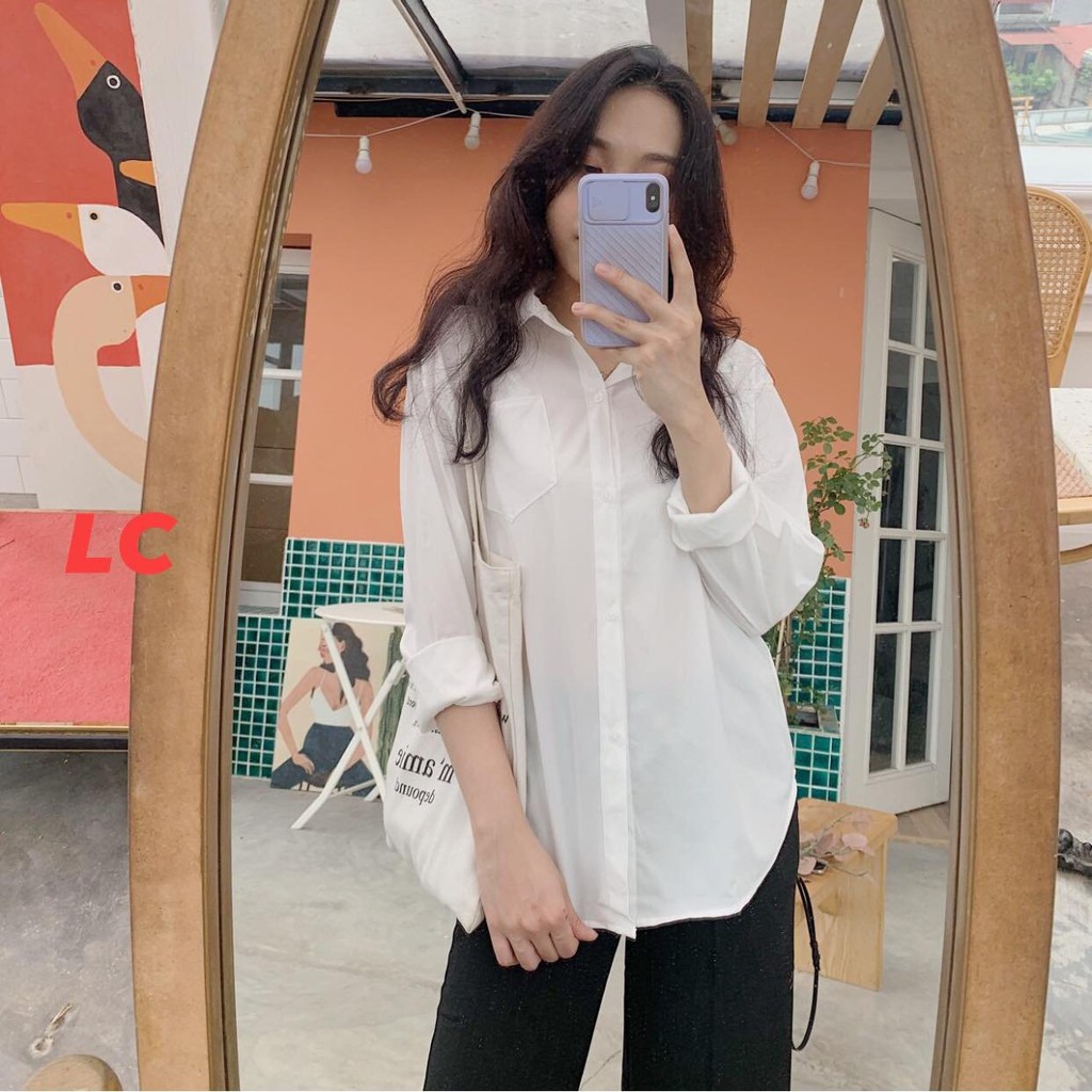 Áo sơ mi phối tay bồng có túi nữ - Phông thun dài tay dáng rộng, năng động trẻ trung Ulzzang HOT | BigBuy360 - bigbuy360.vn
