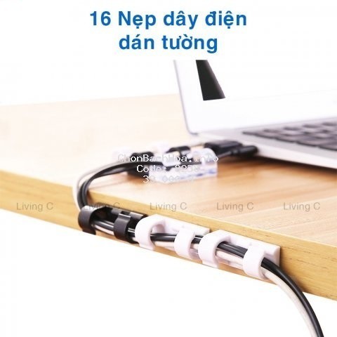 BỘ 16 MIẾN NẸP CỐ ĐỊNH DÂY ĐIỆN, SẠC, CÁP - KẸP CHỐNG RỐI DÁN TƯỜNG - KEO 3 M (SIZE LỚN)