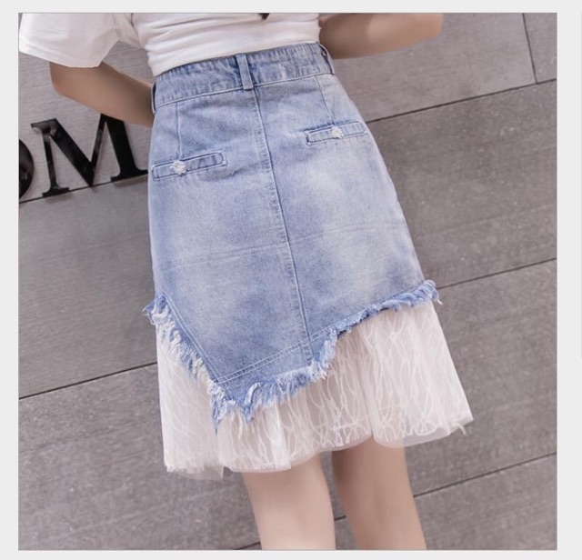Chân váy jeans mix ren