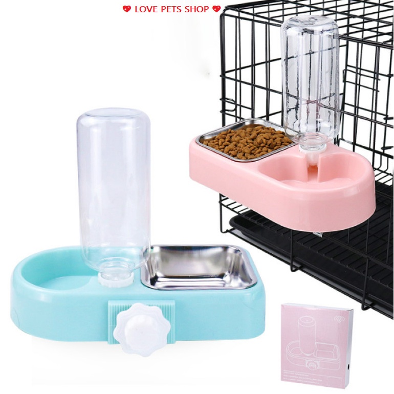 BÌNH NƯỚC GẮN CHUỒNG TỰ ĐỘNG KÈM CHÉN BẰNG INOX CHO CHÓ MÈO - LOVE PETS SHOP