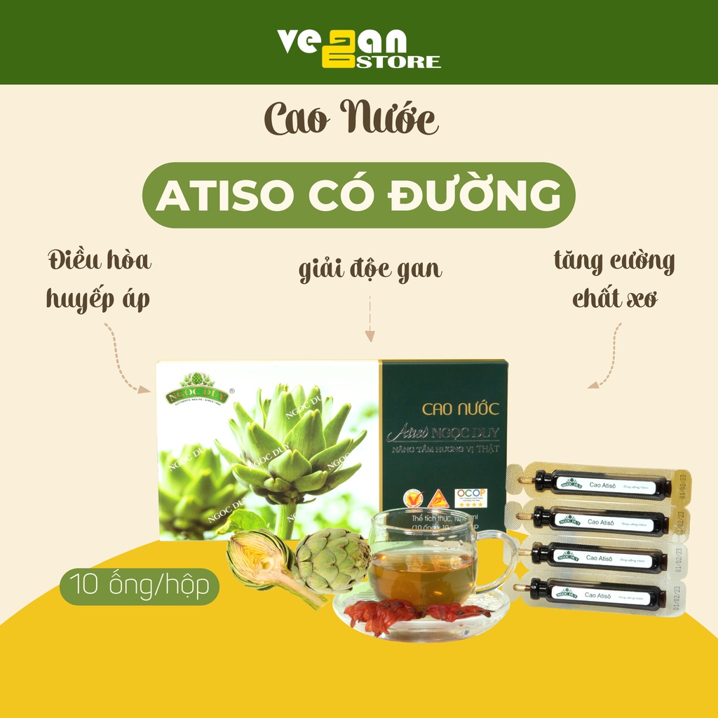 Cao nước atiso có đường thanh nhiệt mát gan thanh lọc cơ thể điều hoà huyết áp Hộp 10 Ống x 10ml cao atiso Ngọc Duy