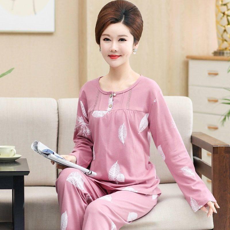 Bộ đồ ngủ tay dài thời trang cho phụ nữ trung niên