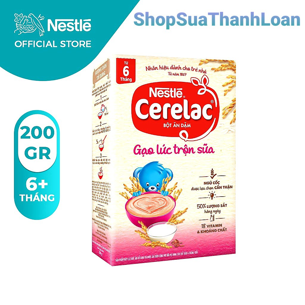 [HSD T1-2023] Bột Ăn Dặm Nestlé Cerelac Gạo Lức Trộn Sữa Hộp 200g (từ 6 tháng)