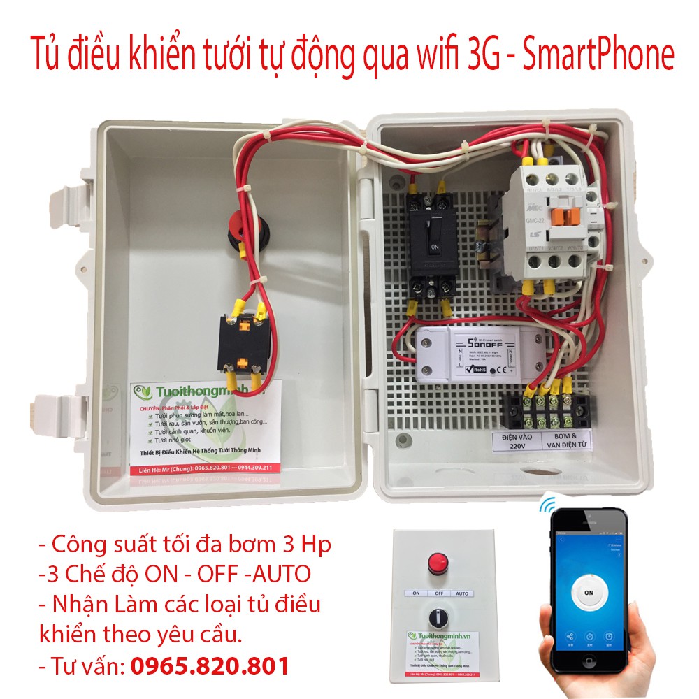 Tủ điều khiển hệ thống tưới tự động qua smartPhone công suất lớn.