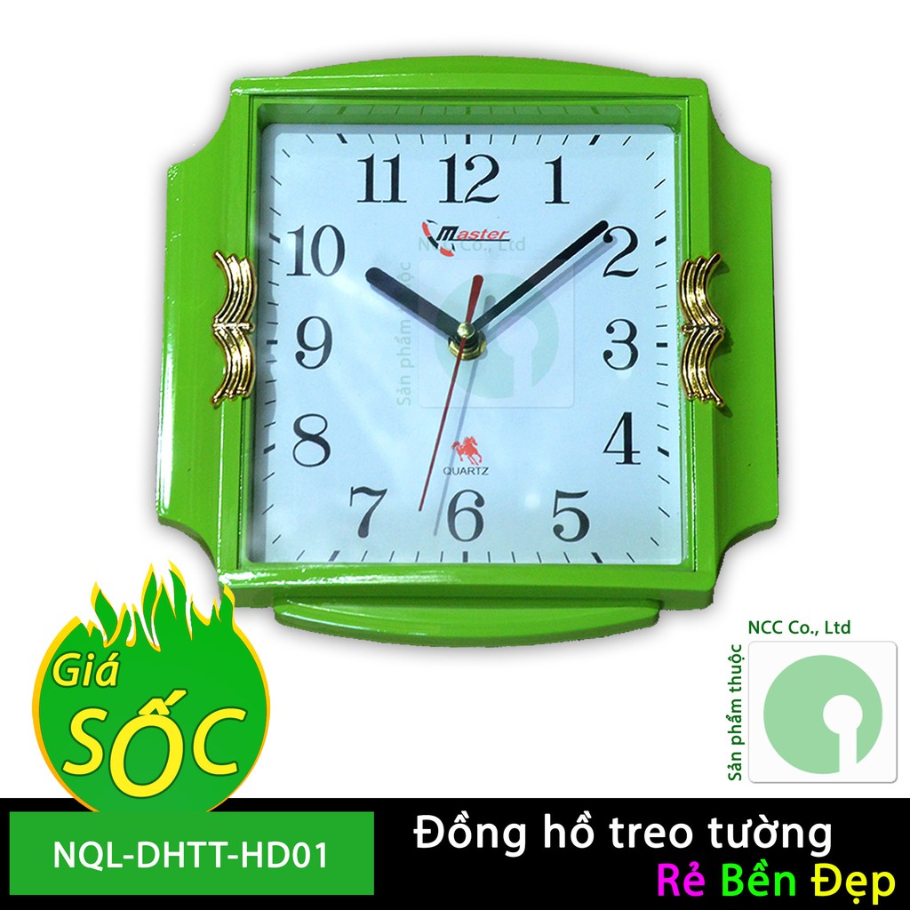 Đồng hồ treo tường kim nhảy - mặt vuông nền trắng - NDHQL-HD01