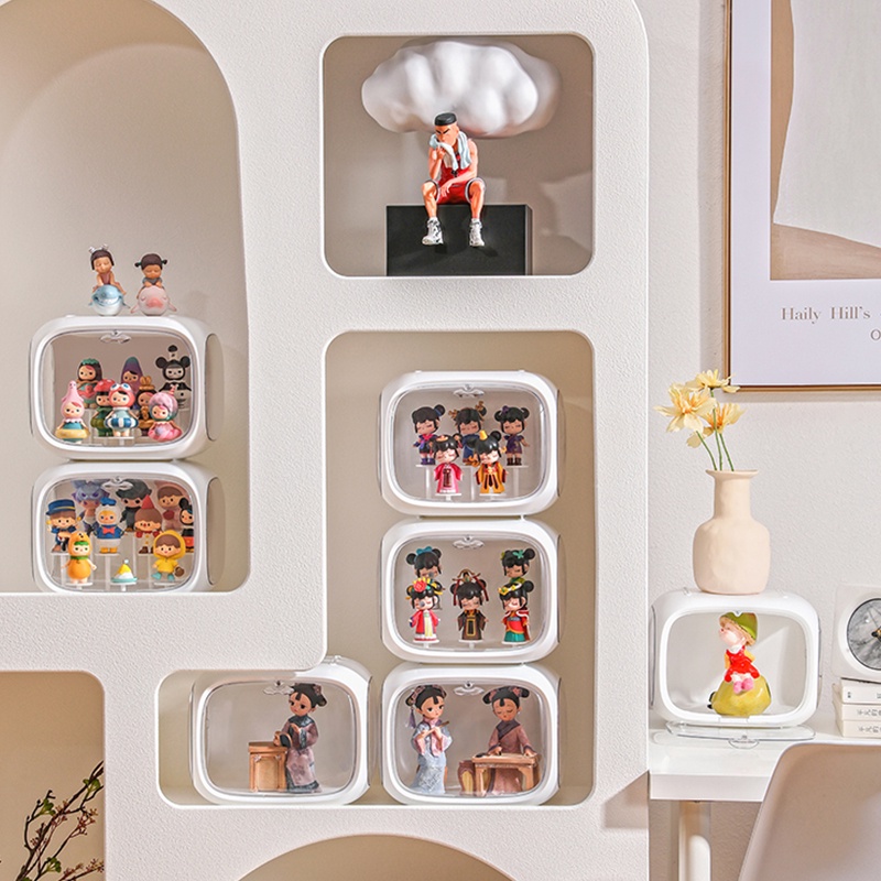 Hình con nhộng không gian Hộp màn hình Hộp màn hình Hộp trưng bày Hộp hiển thị acrylic Hộp hiển thị trong suốt Giá đỡ Genshin Tác động Klee Zhongli Popmart Molly 1WPN