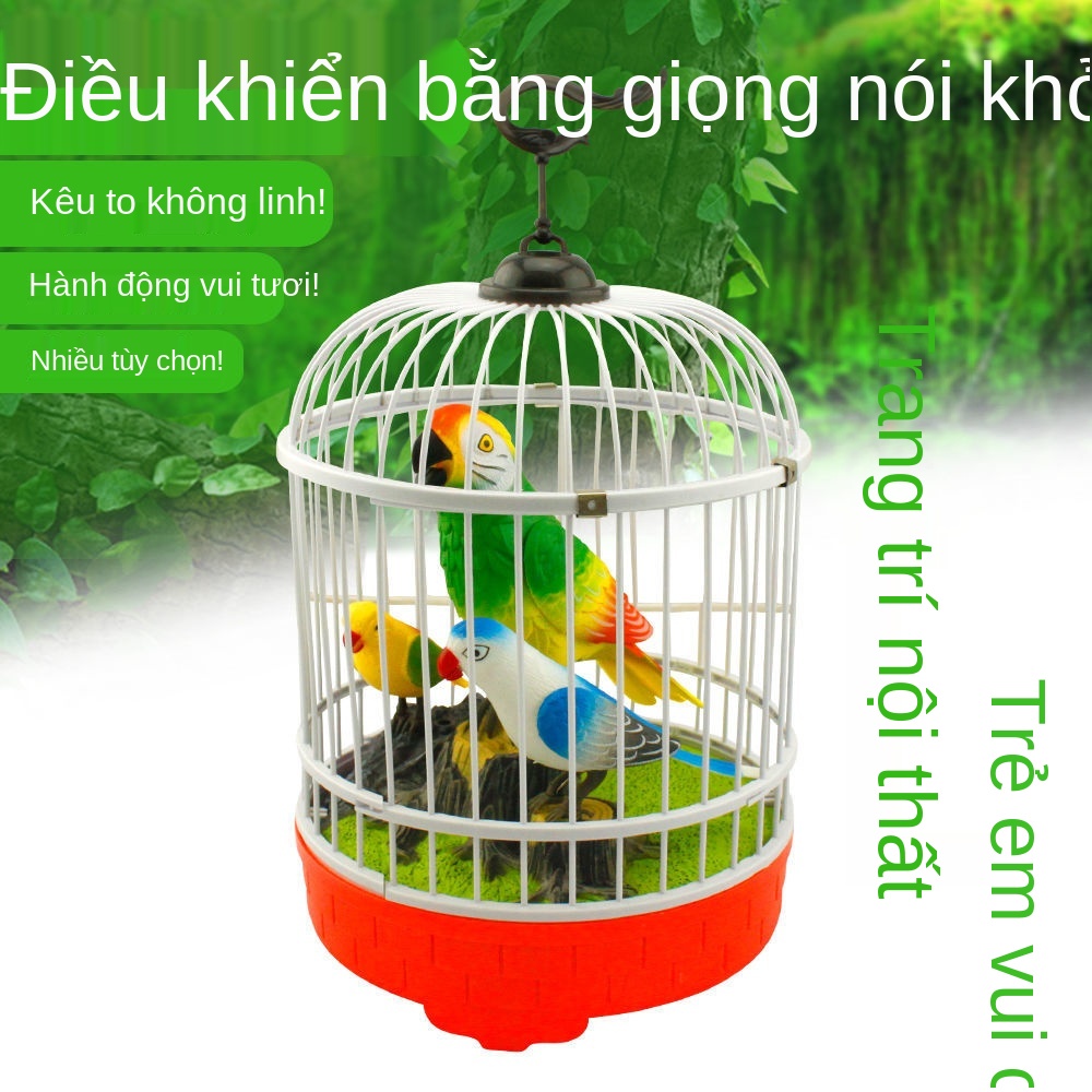 ℗☏❧Lồng chim cảm biến điều khiển bằng giọng nói có thể chuyện và di chuyển điện tử mô phỏng vẹt đồ chơi trẻ em trang trí