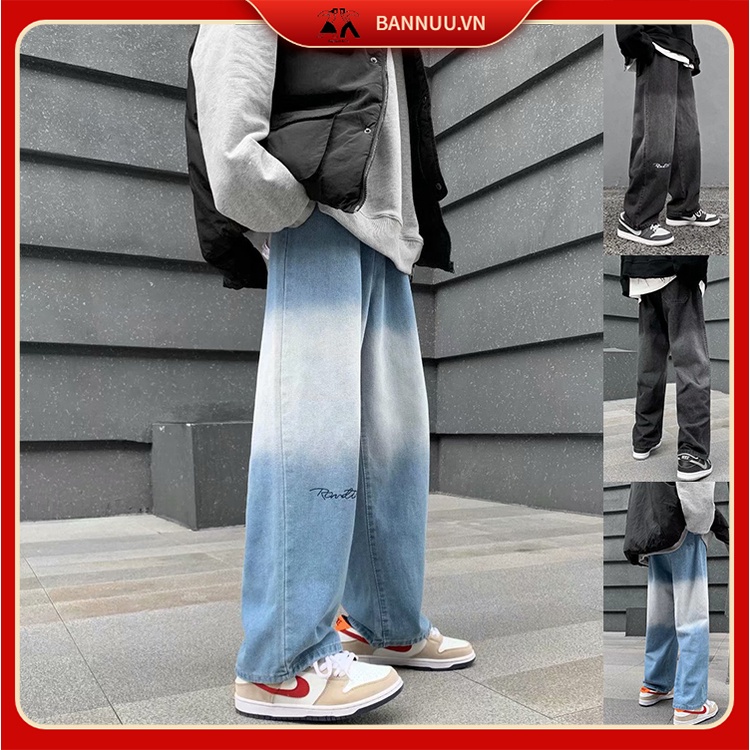 Quần jean baggy ống rộng loang màu quần jean nam phong cách Hàn Quốc quần bò nam cơ bản dễ phối đồ dành quần jean ống rộng