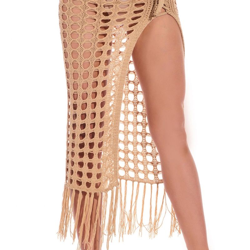 Khăn Quấn Bikini Len Lưới Tua Rua Xuyên Thấu Sexy, Sexy See Through Swimwear Sarong Lacy Cover Up