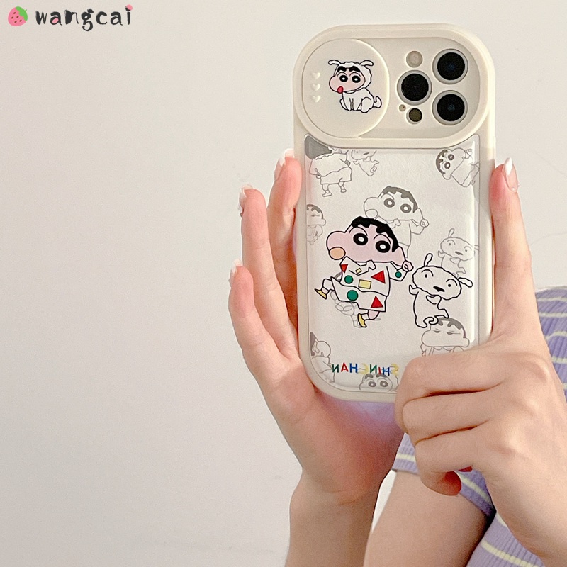 Ốp Điện Thoại Da Mềm Chống Sốc Có Nắp Trượt Bảo Vệ Camera In Hình Cậu Bé Bút Chì Shin chan Cho iPhone 14 Plus 14 Pro Max