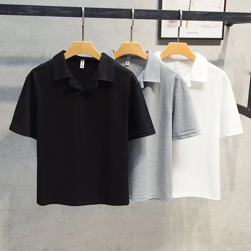 Áo Thun POLO Ngắn Tay Cổ Chữ V Màu Trơn Thời Trang Hàn Quốc Size M-3XL