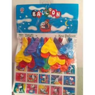 Vỉ 20 bong bóng trái tim trơn nhiều màu 25cm (bóng chưa bơm 13cm)