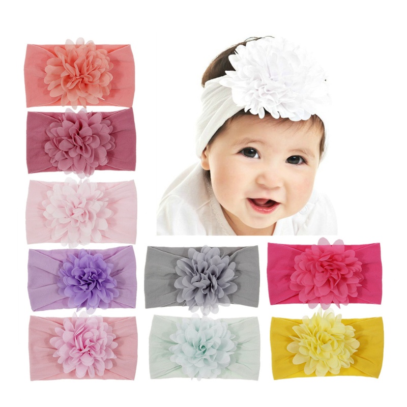 Băng Đô Co Giãn Mềm Mại Đính Hoa Lớn Dành Cho Bé Gái