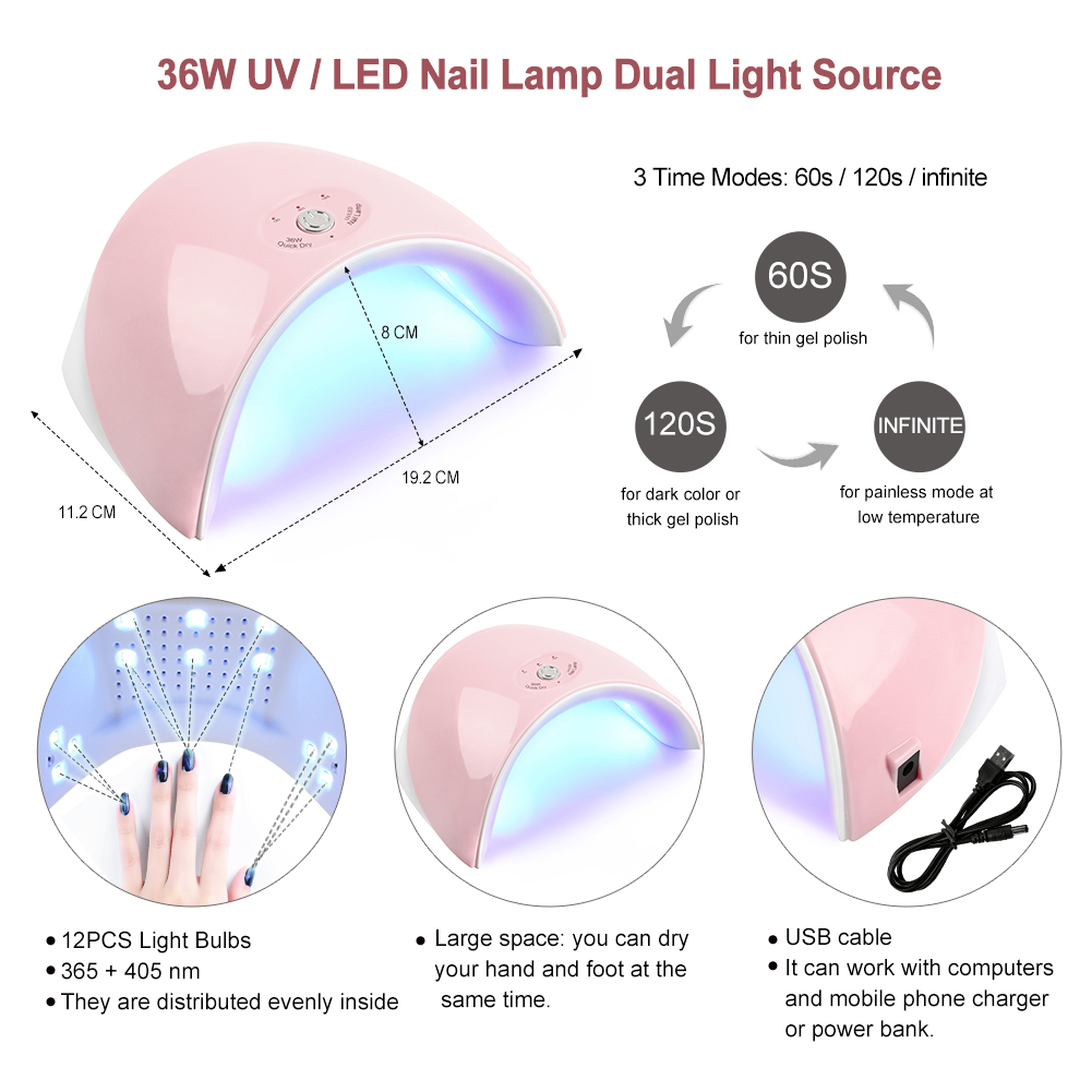 [Hàng mới về] Bộ Dụng Cụ Làm Móng Có 5 Lọ Sơn Móng Tay 36W UV / LED 7ML