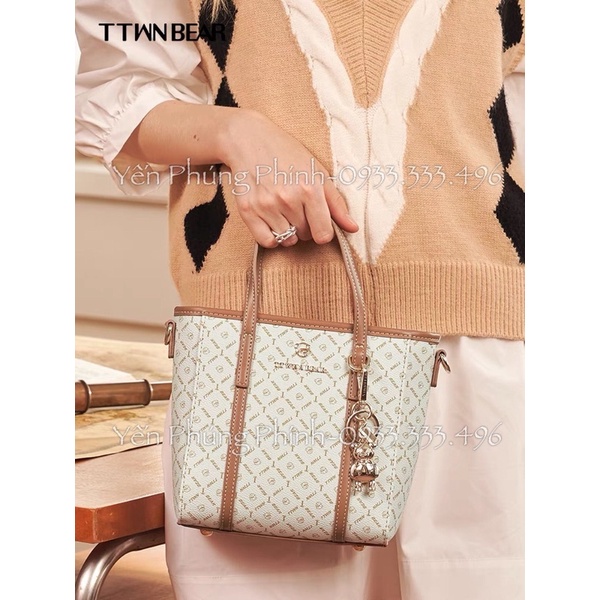 Túi xách tay, đeo vai TTWN BEAR dáng vuông in họa tiết thiết kế đơn giản thời trang dành cho bạn nữ