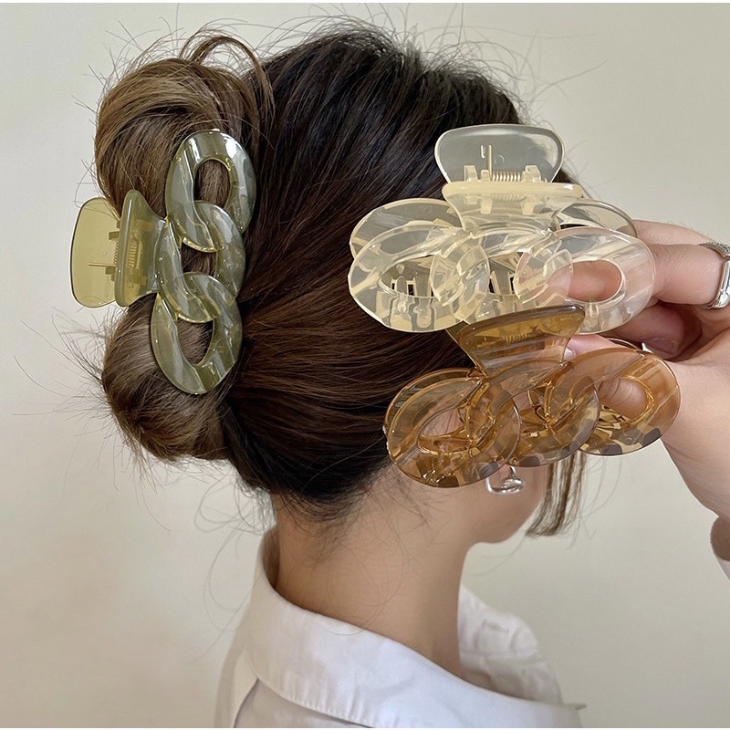 Kẹp Tóc Càng Cua Chuỗi Mắt Xích Jelly Acrylic Cầu Vồng Nhiều Màu