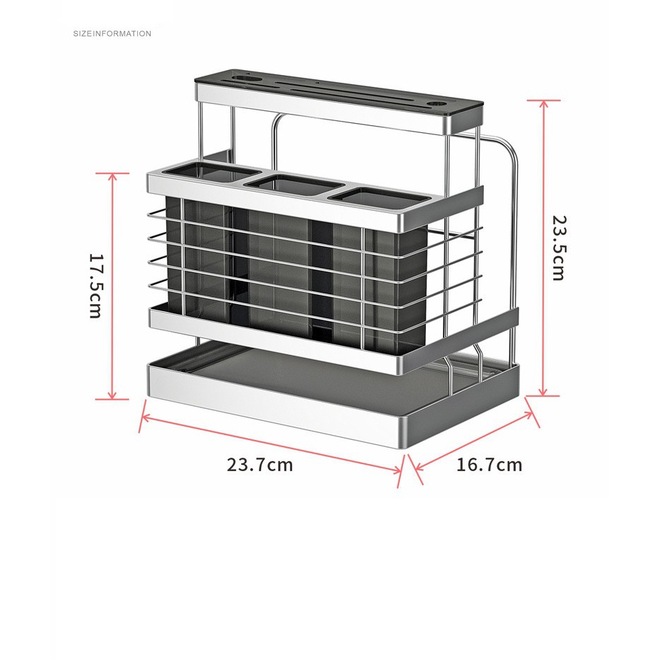 Giá Để Dao Thớt Cỡ Lớn , Có 2 Ống Đựng Đũa INOX SUS304 - Khay Hứng Nước Bằng Nhựa ABS Cao Cấp