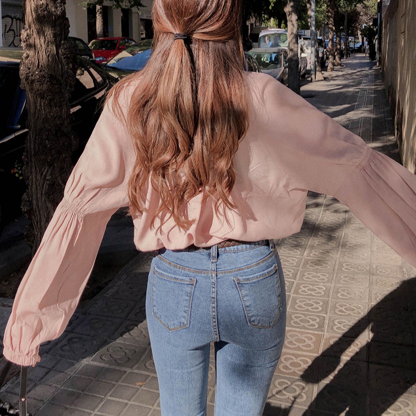 Áo sơ mi Peppermint 37124 tay dài cổ tròn màu trơn thời trang cho nữ