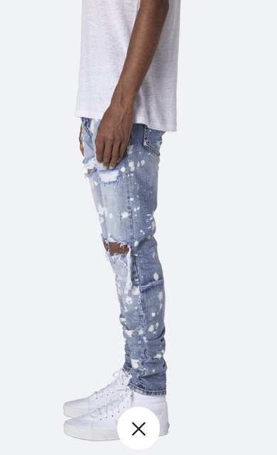 Bleached waxed zipper jeans