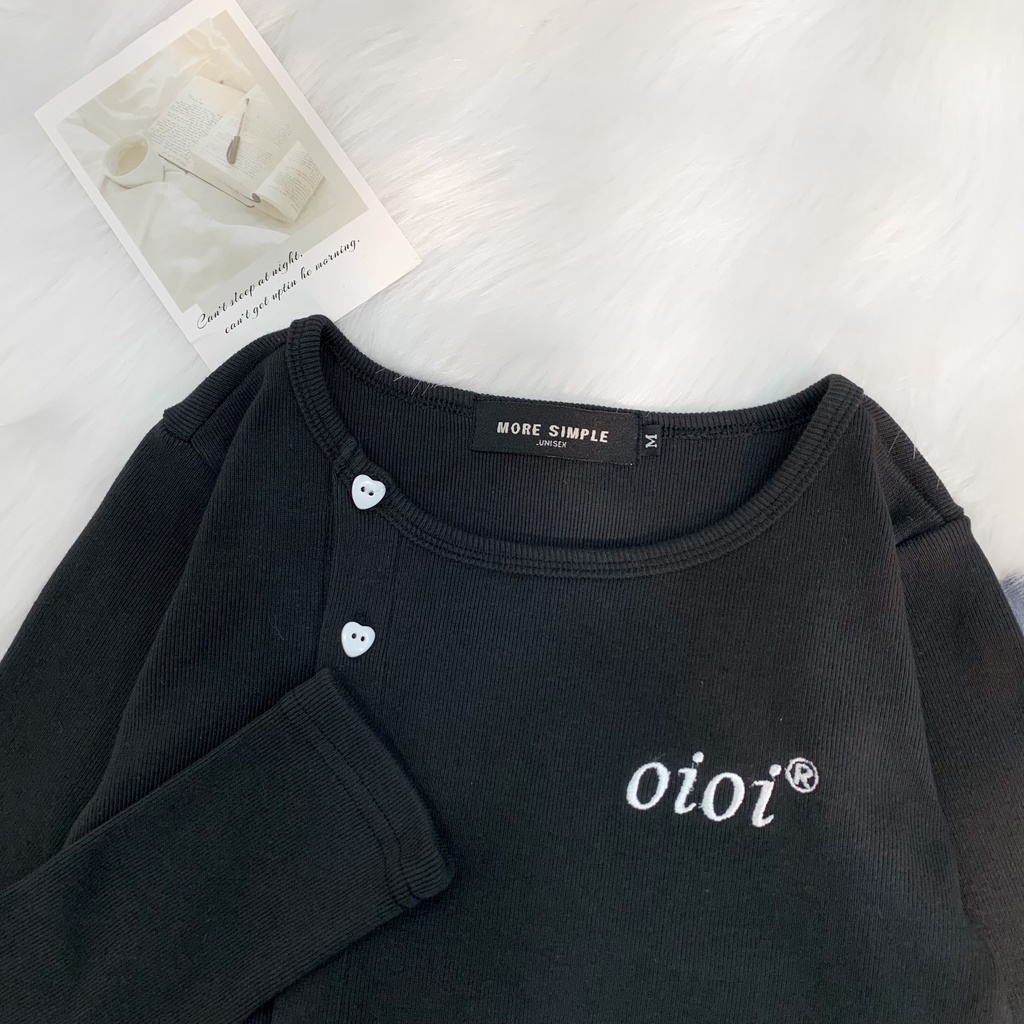 Áo Croptop Nữ Dài Tay OIOI Vải Thun Gân Phong Cách Ulzzang màu ĐEN/TRẮNG/XÁM